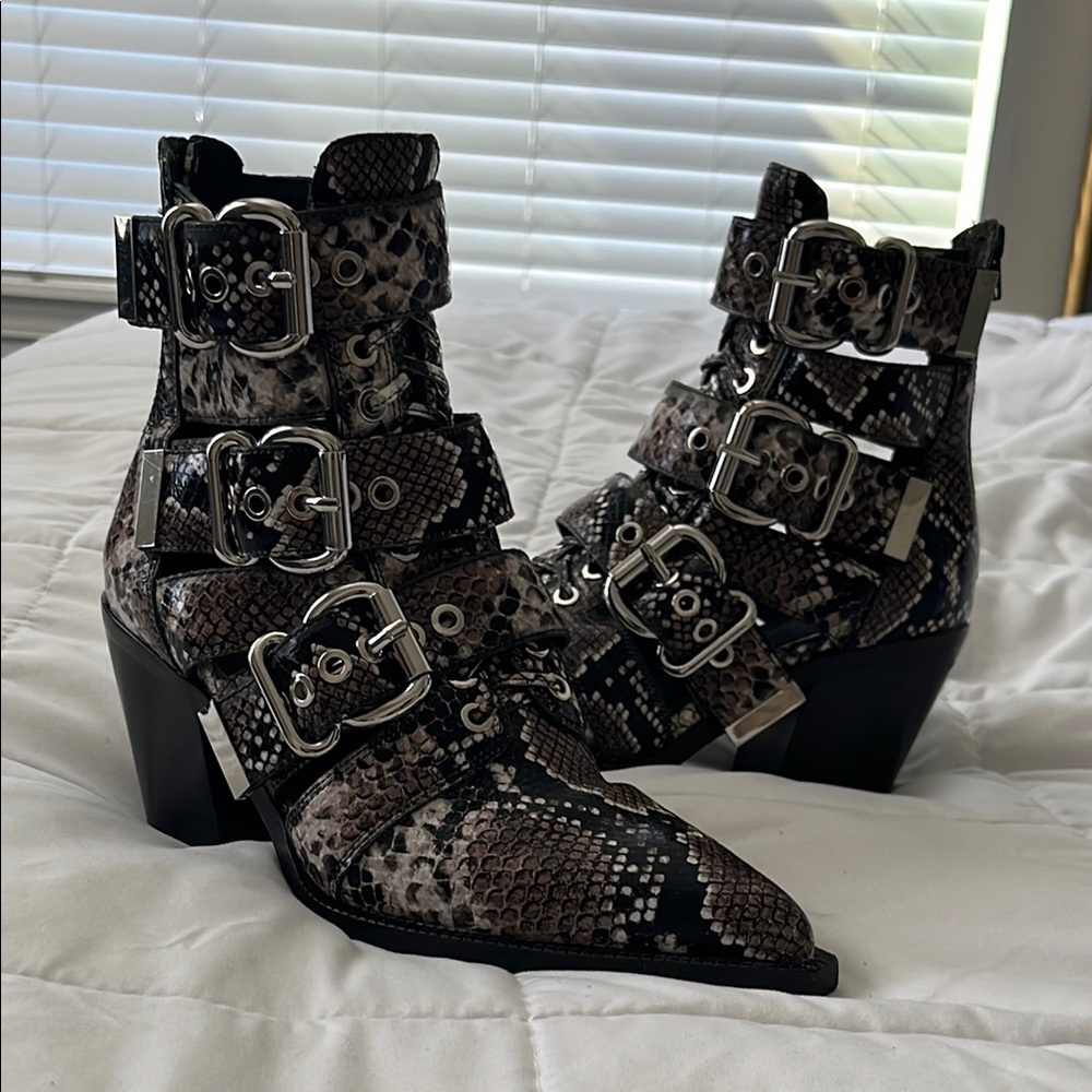 Jeffrey Campbell Snakeskin Buckle Ankle Boots